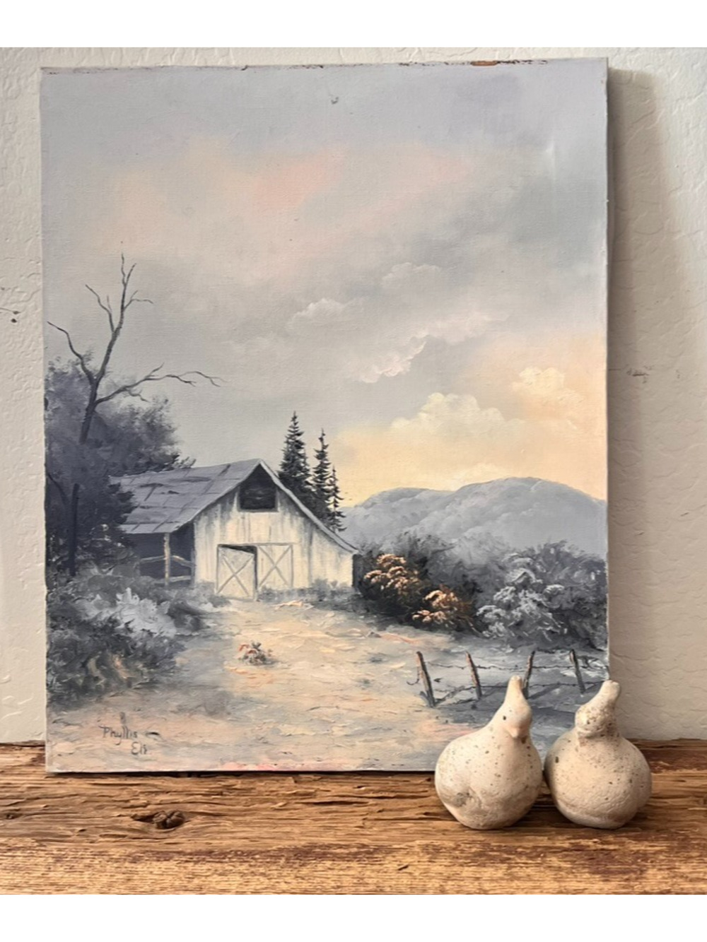 Vintage Winter Landscape Oil on canvas Painting by Phyllis Eli 20x16"